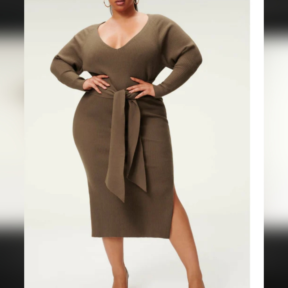 Good American Brown Tie Front Bodycon Dress